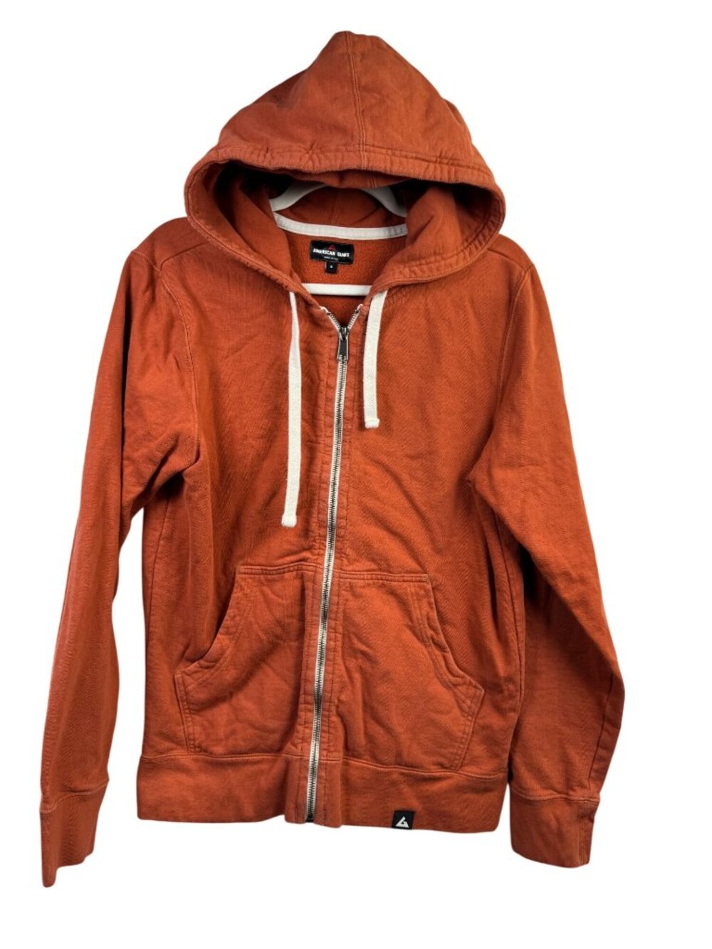 American Giant Mens Small Orange Full Zip Hoodie 100% Cotton USA Casual Layer